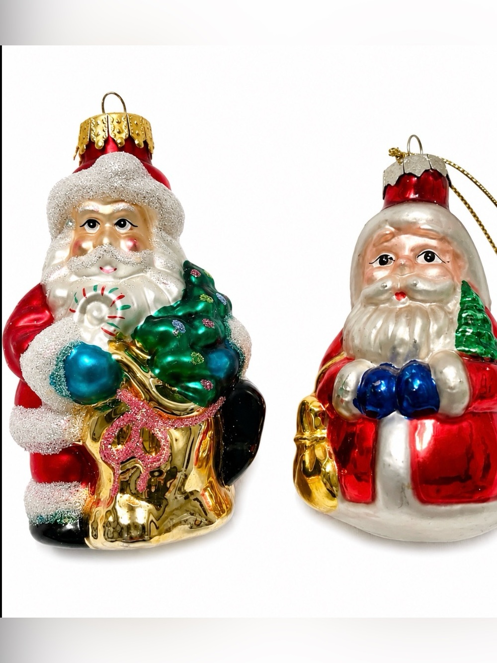 Christmas Blown Glass Santa Ornaments 1 UT Unique Treasures Set of 2